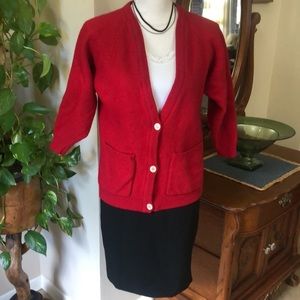 Vintage Fabe Red Lambswool Knit Cardigan Size M   K18